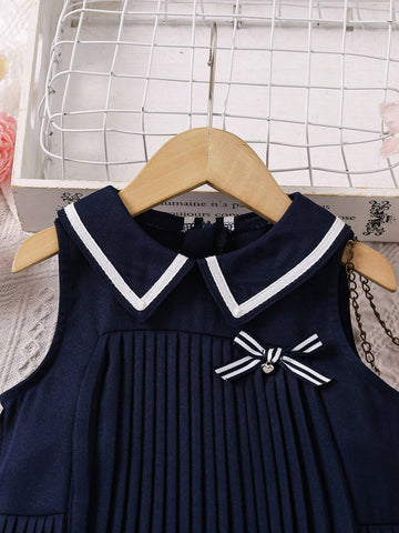 Elegant Young Girl's Summer Colorblock Pleated Sleeveless Dress