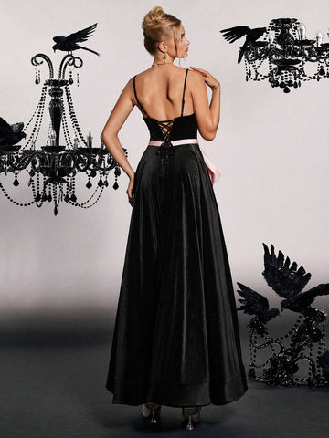 Elegant & Dignified High-End Design Spaghetti Strap Slimming Evening Dress