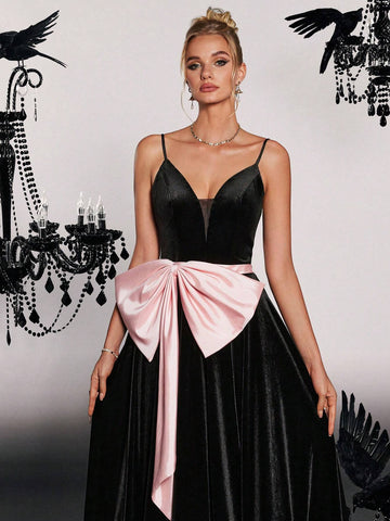 Elegant & Dignified High-End Design Spaghetti Strap Slimming Evening Dress