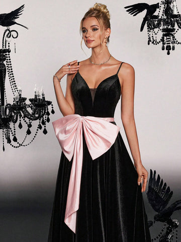 Elegant & Dignified High-End Design Spaghetti Strap Slimming Evening Dress