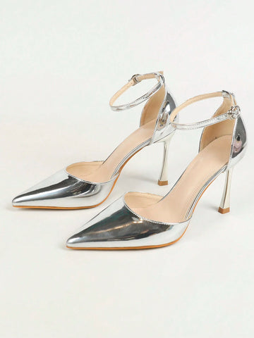 Elegant & Fashionable High Heel Pointed Toe Hollow Out Ankle Strap Shoes For Office Ladies