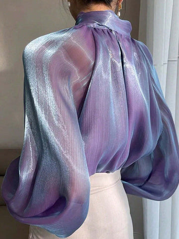 Elegant & Fashionable High Neck Puff Sleeve Long Sleeve Vintage Collar With Tie Shirt