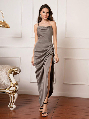 Elegant & Sexy Satin Spaghetti Strap Formal Maxi Dress