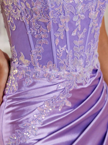 Elegnat Mermaid Lace Evening Dresses Long With High Slit Cross Back Deep V-Neck Sparkly Lace Prom Party Gowns For Women