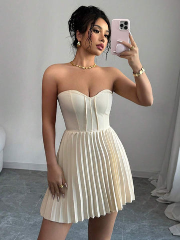 Elenzga Elegant Ruched Waist A-Line Dress, Romantic For Women