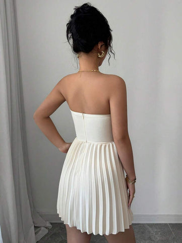 Elenzga Elegant Ruched Waist A-Line Dress, Romantic For Women