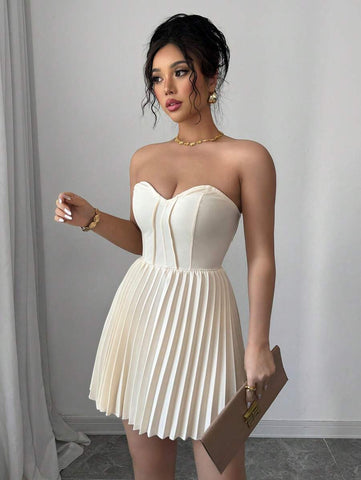 Elenzga Elegant Ruched Waist A-Line Dress, Romantic For Women