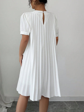Elenzga Ladies Casual Romantic Loose Solid Color Ruffle Short Sleeve Dress, Versatile Fashion, Spring/Summer