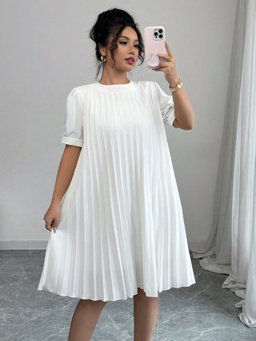 Elenzga Ladies Casual Romantic Loose Solid Color Ruffle Short Sleeve Dress, Versatile Fashion, Spring/Summer