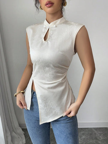 Elenzga Lightweight Sleeveless Chinese Style Modified Cheongsam Top, Chinese New Year Outfit, Spring/Summer