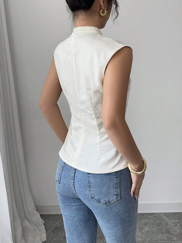 Elenzga Lightweight Sleeveless Chinese Style Modified Cheongsam Top, Chinese New Year Outfit, Spring/Summer