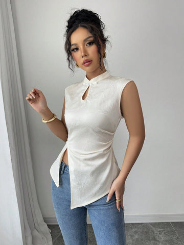 Elenzga Lightweight Sleeveless Chinese Style Modified Cheongsam Top, Chinese New Year Outfit, Spring/Summer