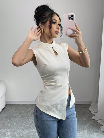 Elenzga Lightweight Sleeveless Chinese Style Modified Cheongsam Top, Chinese New Year Outfit, Spring/Summer