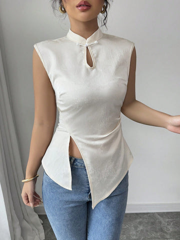 Elenzga Lightweight Sleeveless Chinese Style Modified Cheongsam Top, Chinese New Year Outfit, Spring/Summer