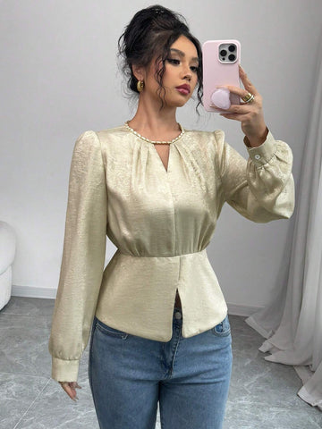 Elenzga Luxurious Elegant Foil Chain Embellished Shirt