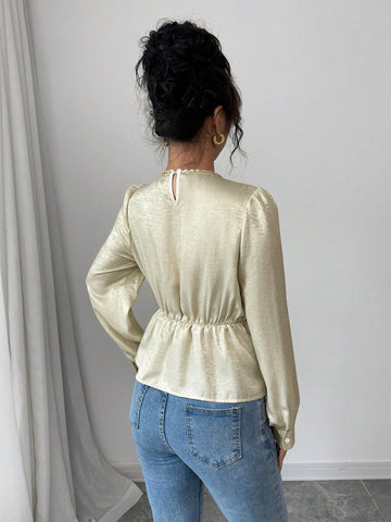 Elenzga Luxurious Elegant Foil Chain Embellished Shirt