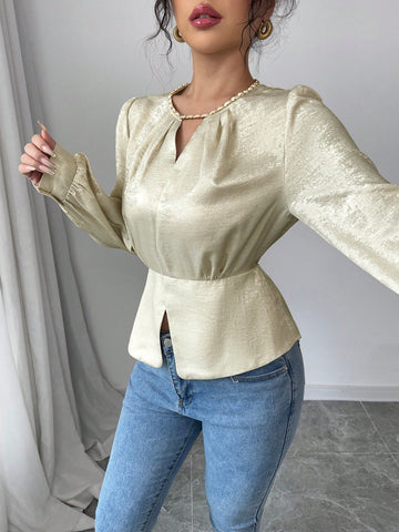 Elenzga Luxurious Elegant Foil Chain Embellished Shirt