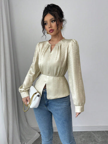 Elenzga Luxurious Elegant Foil Chain Embellished Shirt