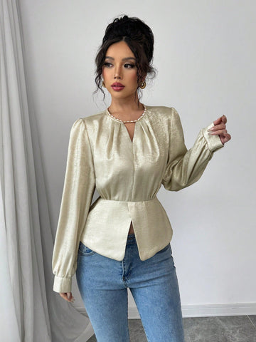 Elenzga Luxurious Elegant Foil Chain Embellished Shirt