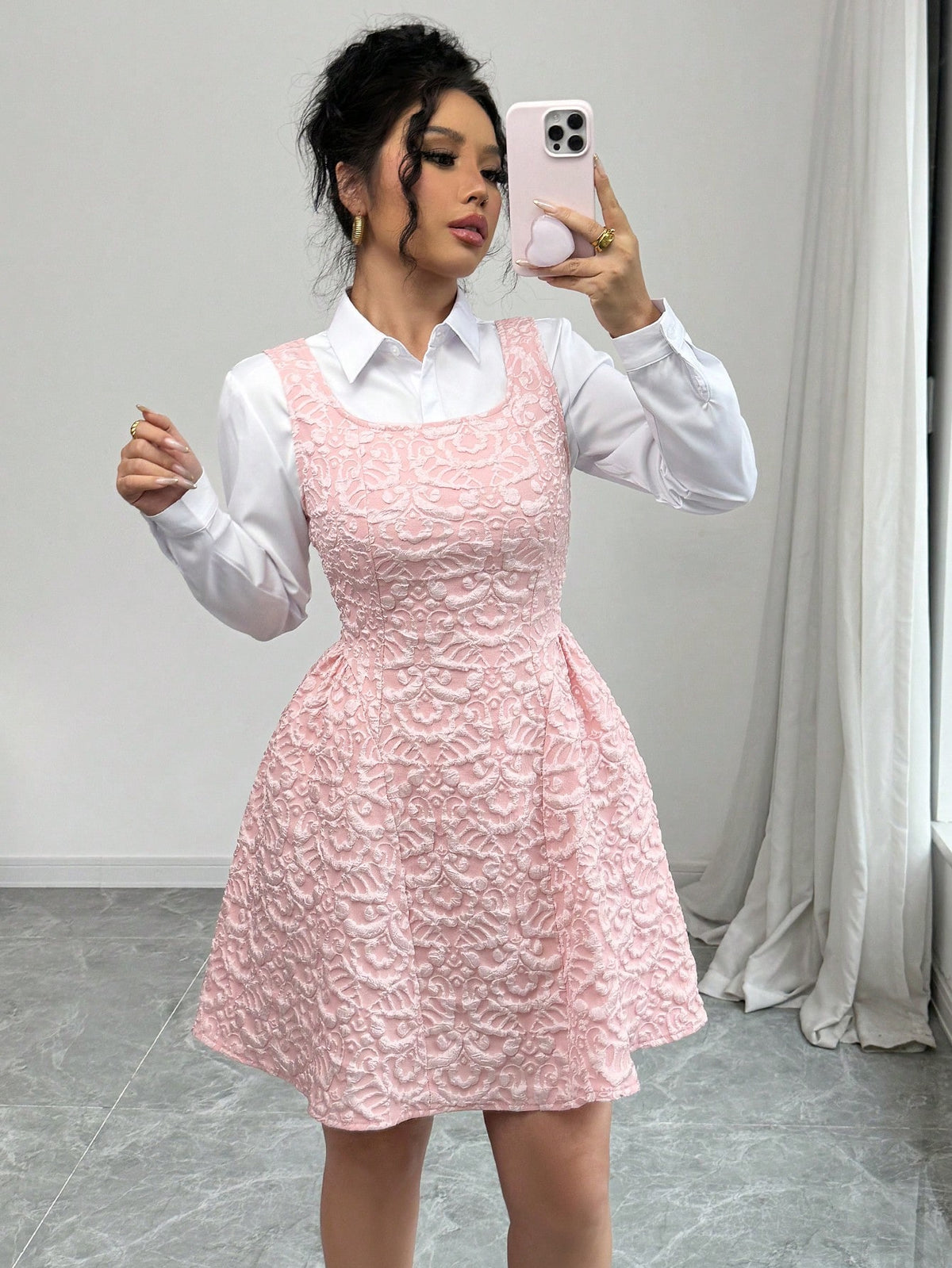 Elenzga Women A-Line Jacquard Embossed Elegant Dress