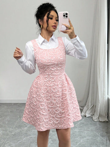 Elenzga Women A-Line Jacquard Embossed Elegant Dress