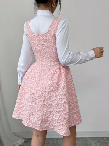 Elenzga Women A-Line Jacquard Embossed Elegant Dress