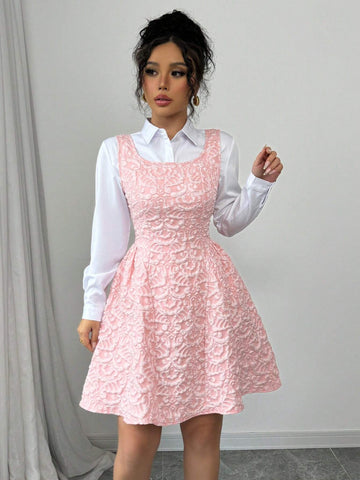 Elenzga Women A-Line Jacquard Embossed Elegant Dress