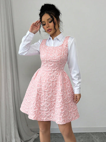 Elenzga Women A-Line Jacquard Embossed Elegant Dress