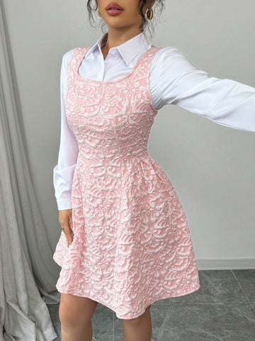 Elenzga Women A-Line Jacquard Embossed Elegant Dress