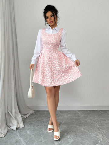 Elenzga Women A-Line Jacquard Embossed Elegant Dress