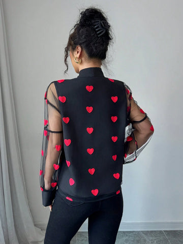 Women Casual Simple Net Blouse, Fashionable For Everyday Wear