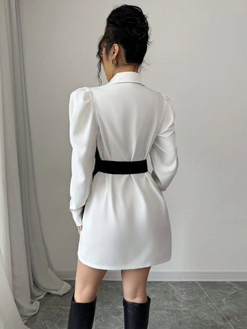 Elenzga Women's Bubble Sleeve Casual Fashion Shirt Dress