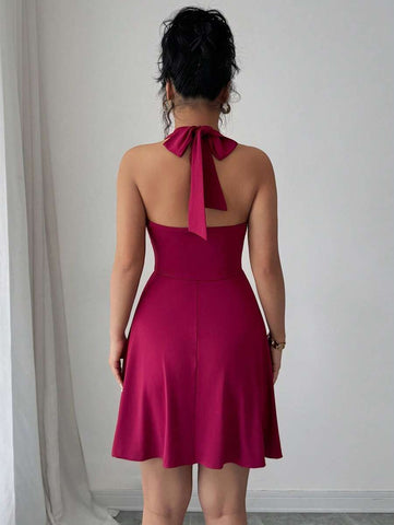 Elenzga Women's Elegant Neckline Short Dress