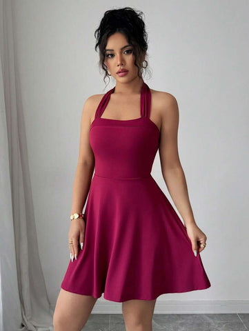 Elenzga Women's Elegant Neckline Short Dress
