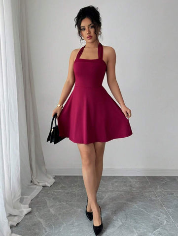 Elenzga Women's Elegant Neckline Short Dress