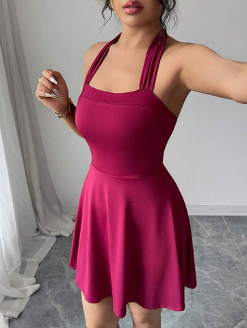 Elenzga Women's Elegant Neckline Short Dress