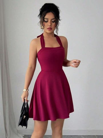 Elenzga Women's Elegant Neckline Short Dress