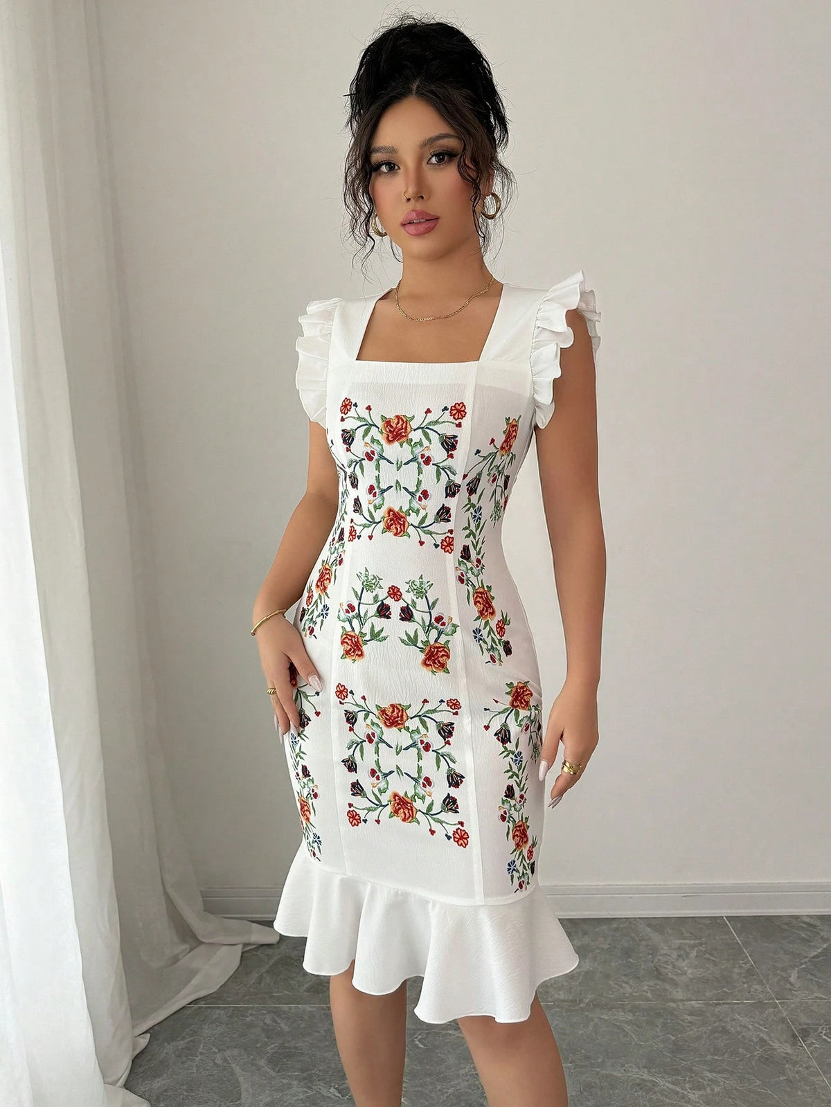 Elenzga Women's Floral Print Cap Sleeve Elegant Mini Dress For Vacation