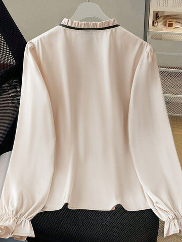 Elenzga Women's Plain Apricot 3D Floral Shirt, Minimalist Fashionable Casual Everyday Wear