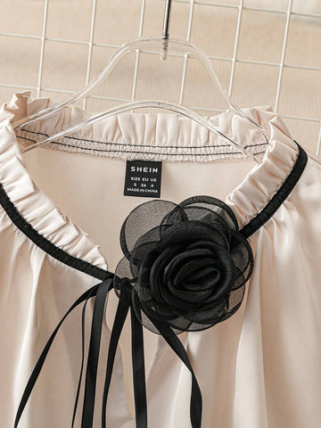 Elenzga Women's Plain Apricot 3D Floral Shirt, Minimalist Fashionable Casual Everyday Wear