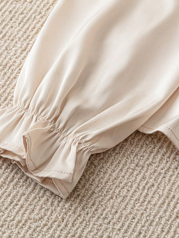 Elenzga Women's Plain Apricot 3D Floral Shirt, Minimalist Fashionable Casual Everyday Wear