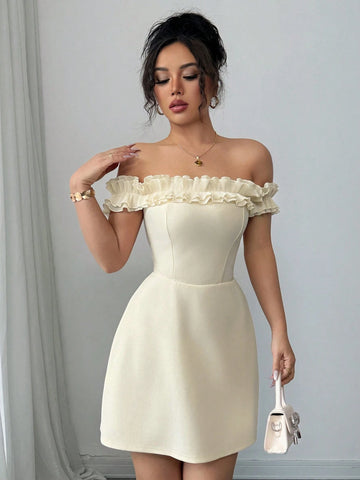 Elenzga Women's Romantic Off-Shoulder Cut Out Waist Midi Dress