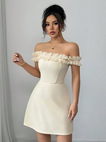 Elenzga Women's Romantic Off-Shoulder Cut Out Waist Midi Dress