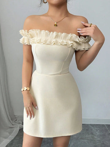 Elenzga Women's Romantic Off-Shoulder Cut Out Waist Midi Dress