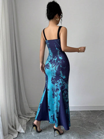 Elenzga Women's Spaghetti Strap Pleated Long Dress, Elegant Casual