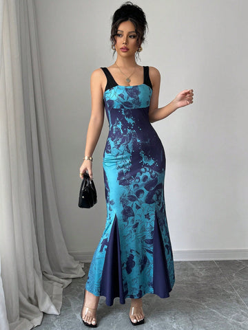 Elenzga Women's Spaghetti Strap Pleated Long Dress, Elegant Casual