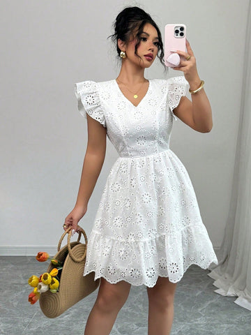 Elenzga Women's Summer Backless Bowknot Mini Dress With Embroidery Floral Print
