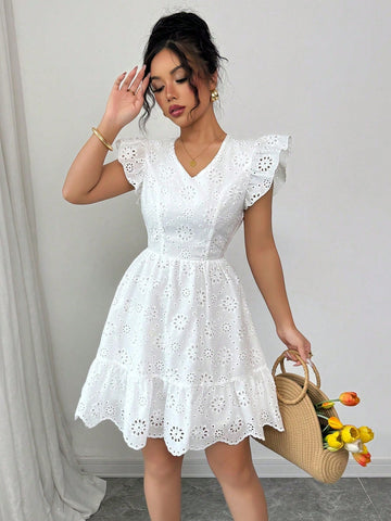 Elenzga Women's Summer Backless Bowknot Mini Dress With Embroidery Floral Print