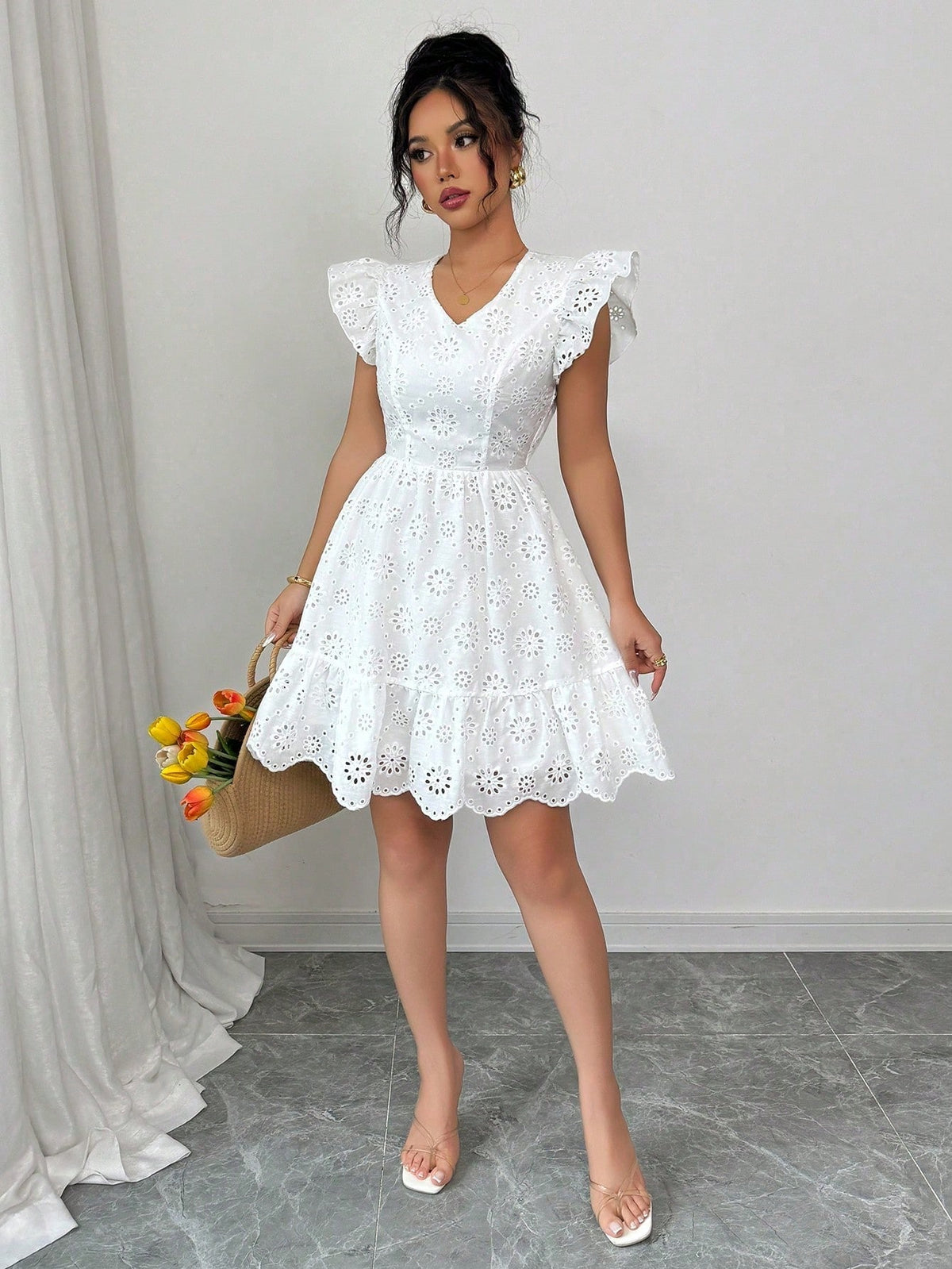 Elenzga Women's Summer Backless Bowknot Mini Dress With Embroidery Floral Print