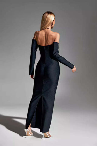 Elise Black Diamante Maxi Dress